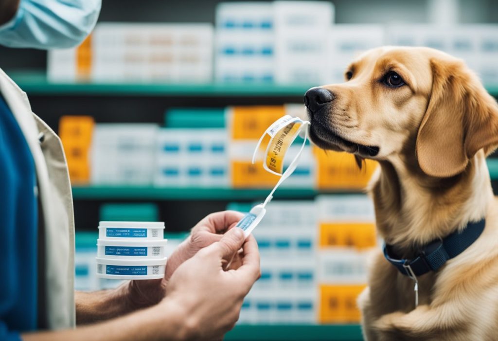 happy golden retriever getting a worming tablet