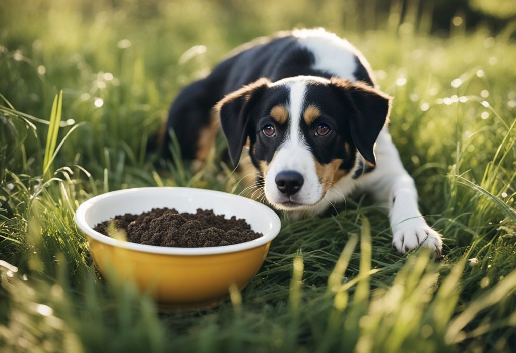 puppy with food bowl