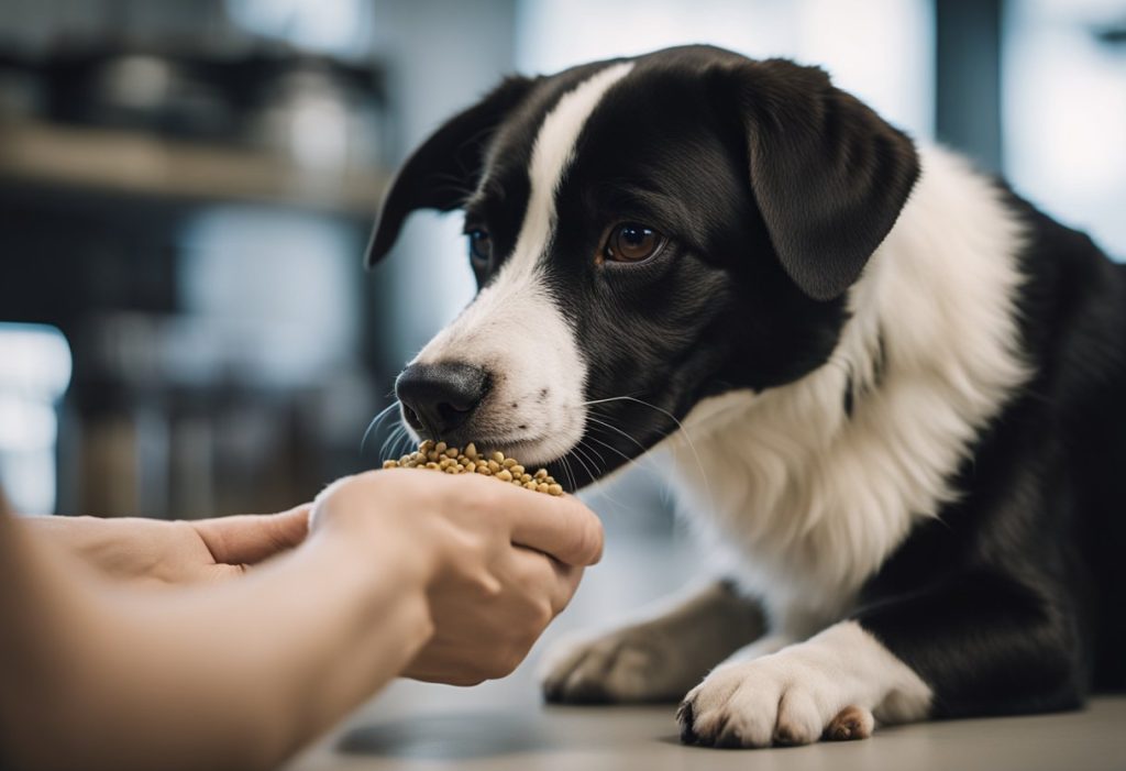 sheepdog eating worming granules