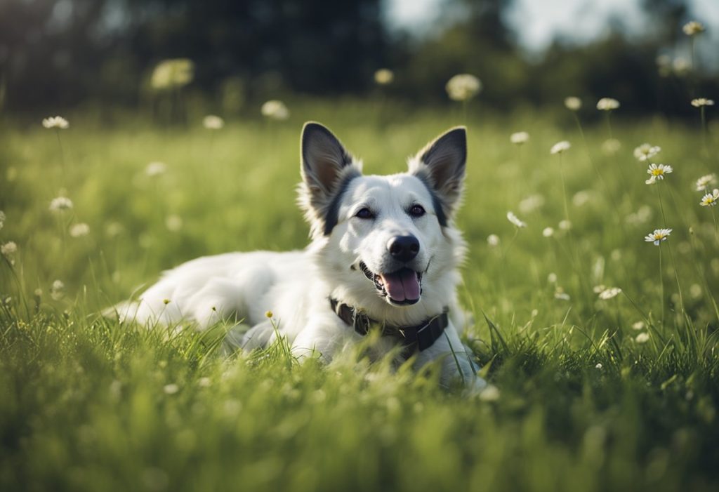happy white dog with pointed ears